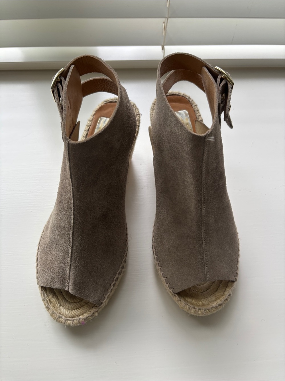 Kanna Taupe Suede Peep-Toe Espadrille Wedge Sandals